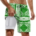 thumbnail image 1 of Men Swim Trunks Green Pattern Print Quick-Dry Lightweight 2 In 1 4-Way Stretch Bathing Suit Green L, 1 of 4