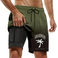thumbnail image 1 of Men Swim Trunks Los Angeles Letters Quick Dry 2 In 1 Bathing Suit Swimming Board Shorts Mesh Lining Army Green XXXXL, 1 of 4
