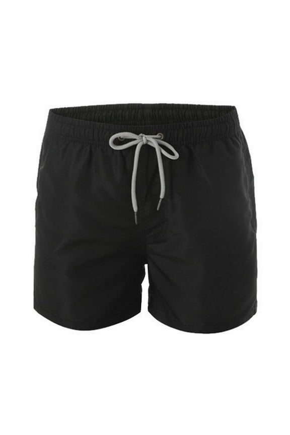 Men Swim Trunks Males Summer Solid Sports Inner Net Beach Quick Dry Casual Drawstring Shorts Mens Board Shorts Swimwear Black XL