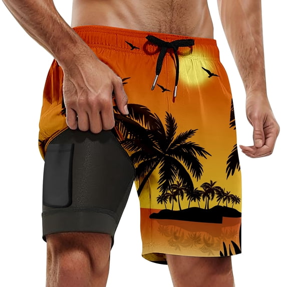 Men Swim Trunks Orange Sunset Quick Dry Bathing Suit Swimming Board Shorts Mesh Lining Orange XL