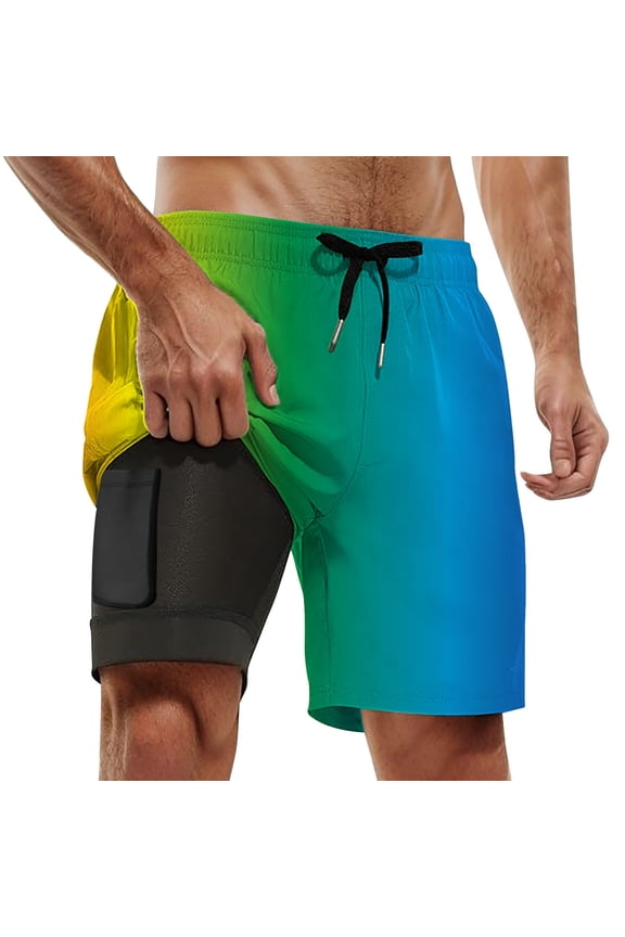 Men Swim Trunks Solid Color Gradient 2 In 1 Quick Dry With Pockets Swimwear Bathing Suits Beach Outdoor Light Pink S