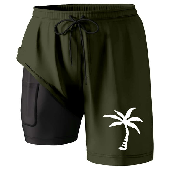 Men Swim Trunks with Compression Liner Inseam Board Shorts, Bathing Suit with Pockets, Made of Suitable Material for Summer