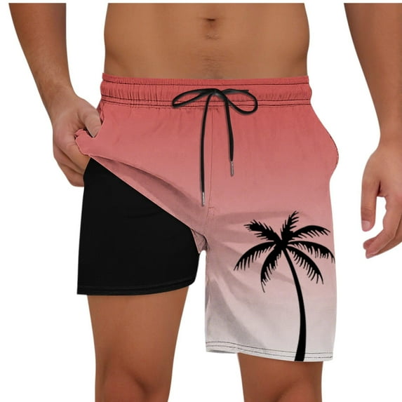 Men Swim Trunks with Compresssion Casual Drawstring Elasitc Waist Short Pants Bathing Suit with Zipper Pockets