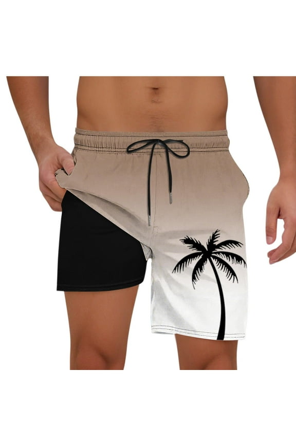 Men Swim Trunks with Compresssion Liner 7 Inch Inseam Board Shorts Bathing Suit with Zipper Pockets