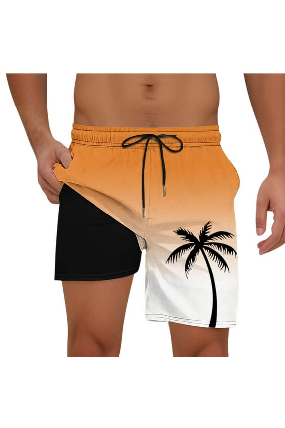 Men Swim Trunks with Compresssion Liner 7 Inch Inseam Board Shorts Bathing Suit with Zipper Pockets