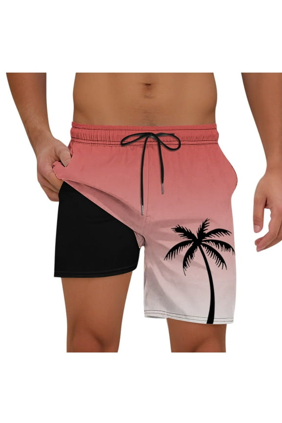 Men Swim Trunks with Compresssion Liner 7 Inch Inseam Board Shorts Bathing Suit with Zipper Pockets