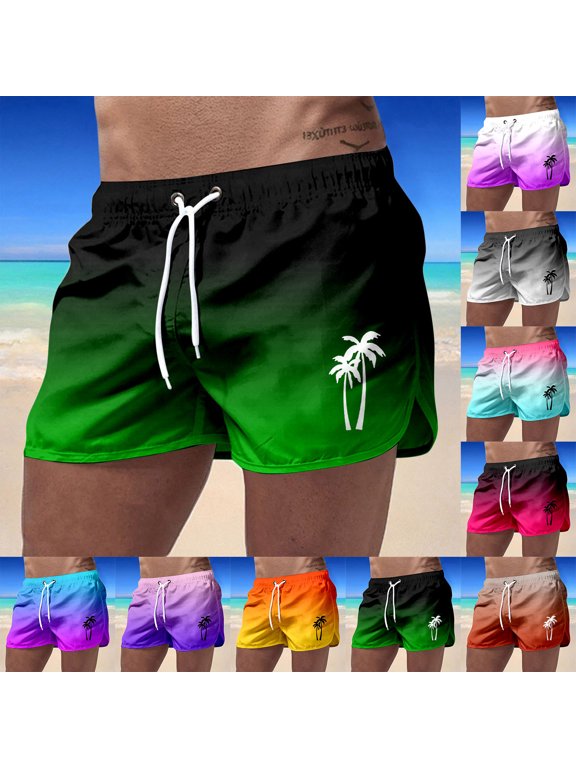 Men Swimming Trunks 3 Inch Inseam Tropical Print Quick-Drying Board Shorts Elastic Waist Summer Swimsuits with Pockets
