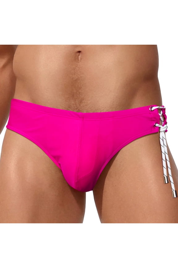 Men Swimsuit Athletic Solid Bikini Briefs Surf Board Swim Short Summer Hot Low Rise Swimwear Training Bathing Suit Beachwear Side Lace Up Swimming Trunks