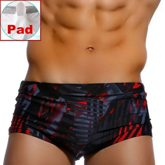 Men Swimwear Brazilian Traditional Cut Swimsuits Swim Bikini Surf Boxer Briefs Board Shorts Trunks Black and Red Sunga