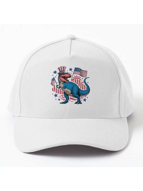 Men T-Rex American Flag Baseball Cap, Fourth of July Dinosaur Graphic Design, Classic Hat