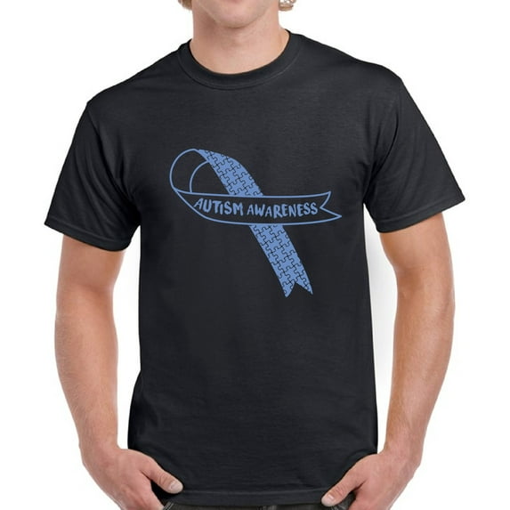 Men T-Shirt Autism Awareness Blue Ribbon Shirt for Him Mens Top Graphic Tee