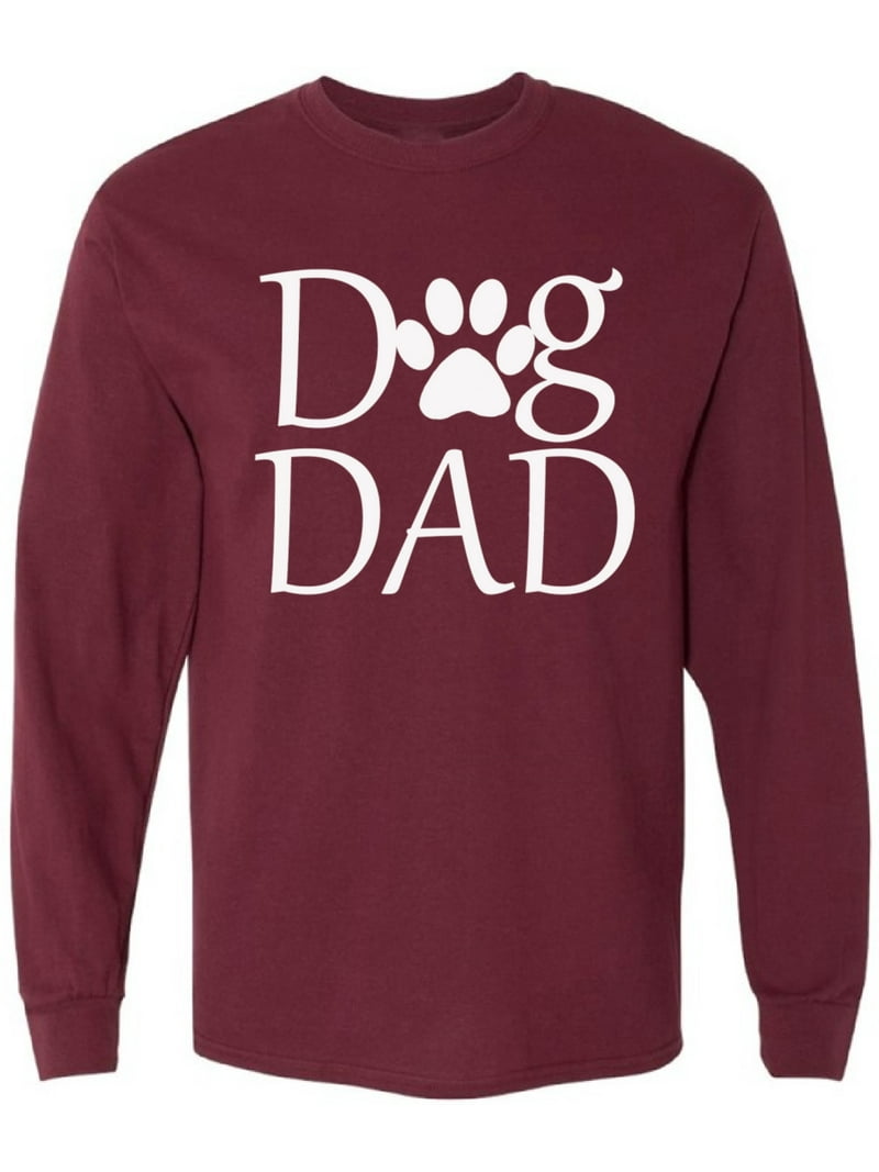 Men T-Shirt Father's Day Long Sleeve Dog Dad White S M L XL 2XL
