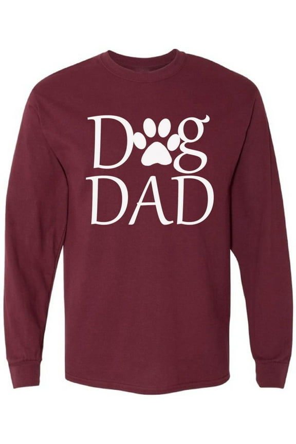 Men T-Shirt Father's Day Long Sleeve Dog Dad White S M L XL 2XL Mens Graphic Tee