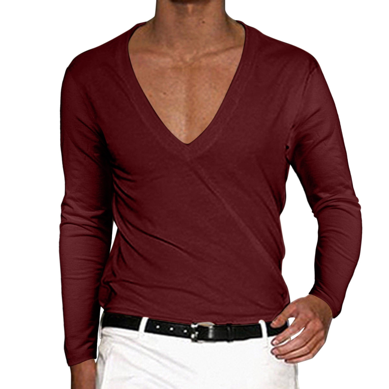 Men T-Shirt Long Sleeves V Neck Solid Pullover Casual Men T Men T-Shirt Long Sleeves V Neck Solid Pullover Casual Men T