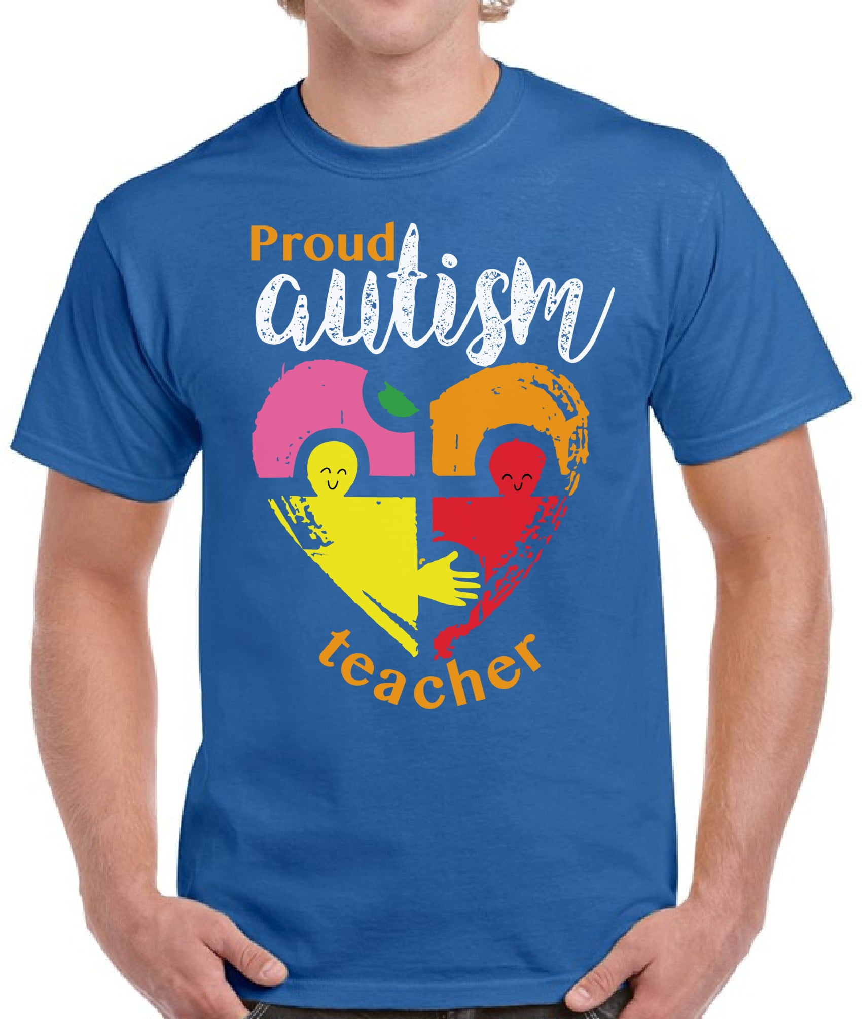 Men T-Shirt Proud Autism Teacher - Puzzle Heart Print Graphic Tee