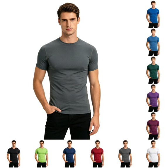 Men T Shirt Short Sleeve Crew Neck Shirts Breathable Grey Tshirt