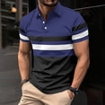 thumbnail image 1 of Men T Shirt Striped Button Tee Streetwear Short Sleeve Tops Summer Lapel Shirt, 1 of 11