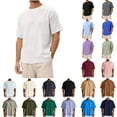 thumbnail image 1 of Men T Shirt Summer Solid Linen T Shirt for Men Short Sleeve Crew Neck Basic Top Lightweight Breathable Casual Tee Tshirt Men Blue M, 1 of 7