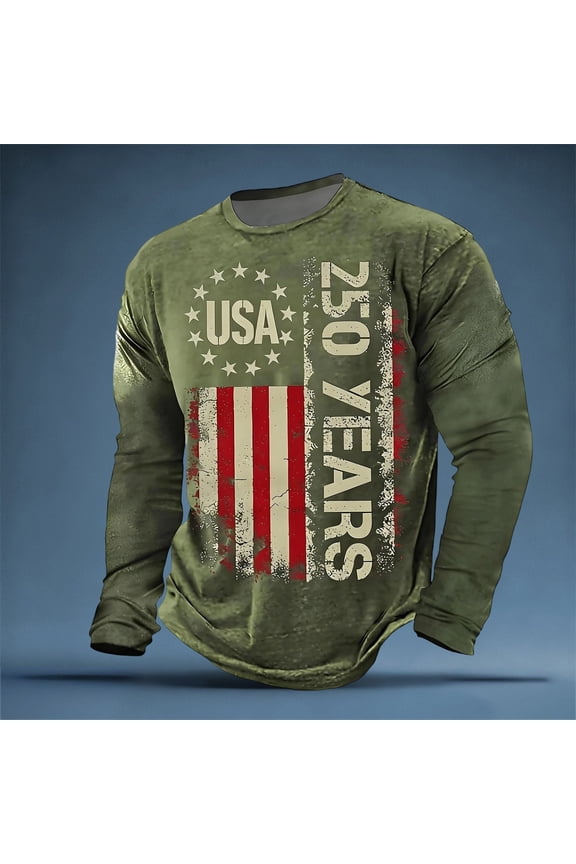 Men T-Shirts Casual Sporty Color Long Sleeve T Shirt Comfortable Athletic Fit Crew Neck Top For Daily Wear And Workout Activities Army Green XXL