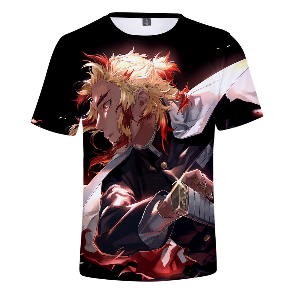 Kyojuro Rengoku Funny Anime Tshirt Men Summer White T Shirt Homme Unisex  Otaku Streetwear Demon Slayer Kimetsu No Yaiba