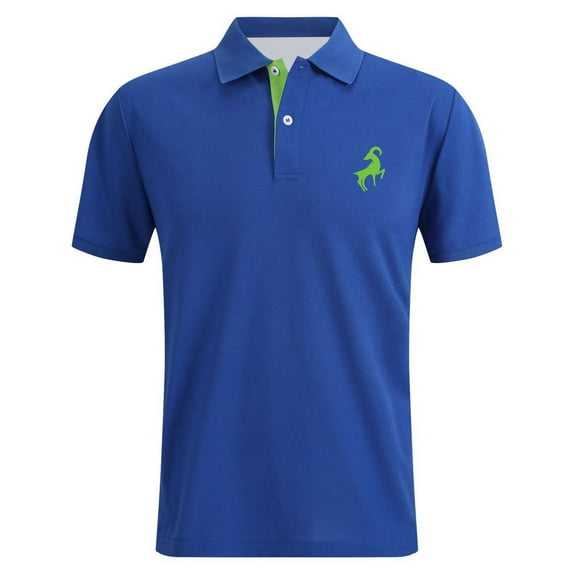 Men T Shirts Golf Sports Dressy Deer Printed Breathable Short Sleeve Polo Shirts Button Up Collared Comfortable Summer Casual Men Shirts Blue XXXXL