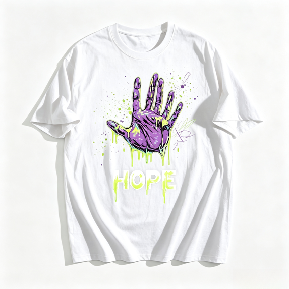 Mens T Shirts Graphic Fashion Casual Loose T‑Shirt, Hope Letter Dripping Hand‑Palm Pattern Short‑Sleeve Cotton Tee,White,3XL