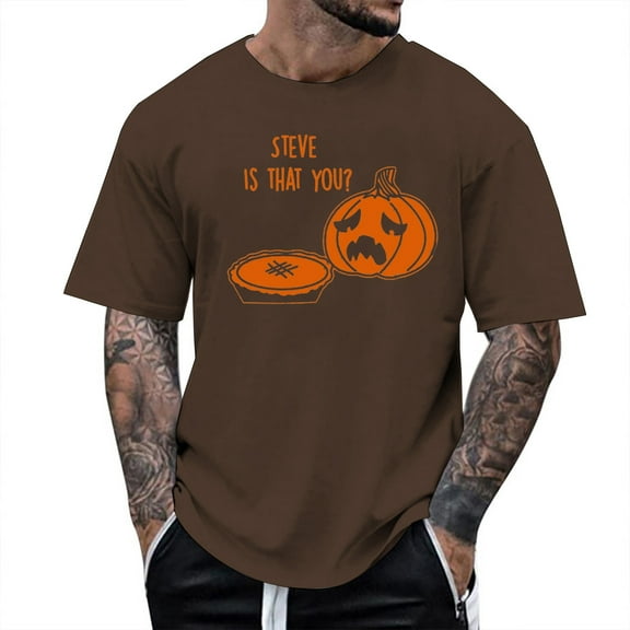 Men T Shirts Halloween Crying Pumpkin Printing Casual Short Sleeve Crew Neck Tees Comfortable Breathable Trendy Spring Summer Fall Men Shirts Brown L