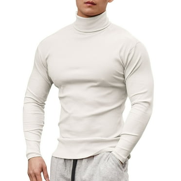 Men T Shirts Male Spring Summer High Neck With Solid Color Long Sleeve Casual Elastic T -Shirts White XXL