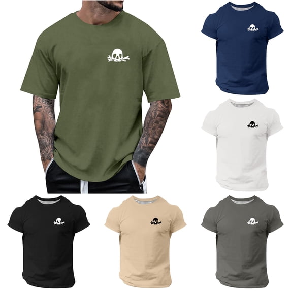 Men T Shirts Men's Printing Casual Loose Round Neck Short Sleeve Tee for Everyday Comfort on Platform Green L