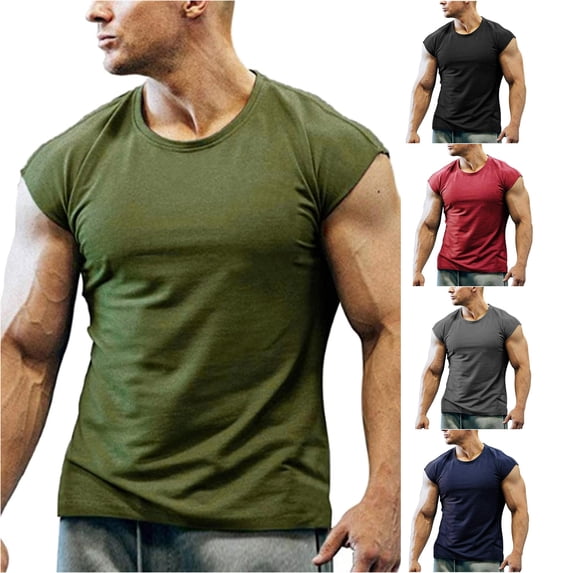 Men T Shirts Oversized Shirts for Men Cap Sleeve Crew Neck Mens Workout Shirts