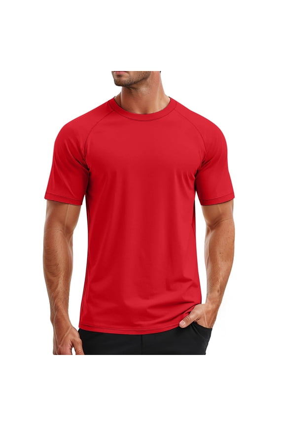 Men T Shirts Raglan Short Sleeve Solid Color Regular Cozy Swim Shirt Upf 50+ Sun Shirt Rash Guard Athletic Quick Drying T Shirts Tee Tops Red L