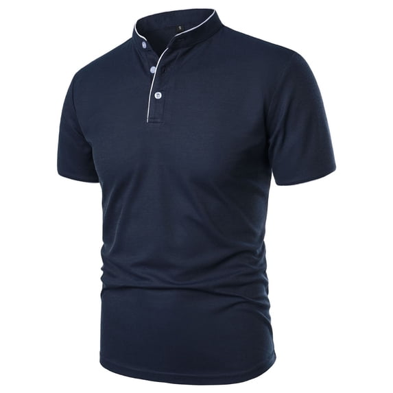 Men T Shirts Short Sleeve Crewneck Henley T-Shirt Loose Fit Navy Button Shirt Summer Vacation Beach Shirts