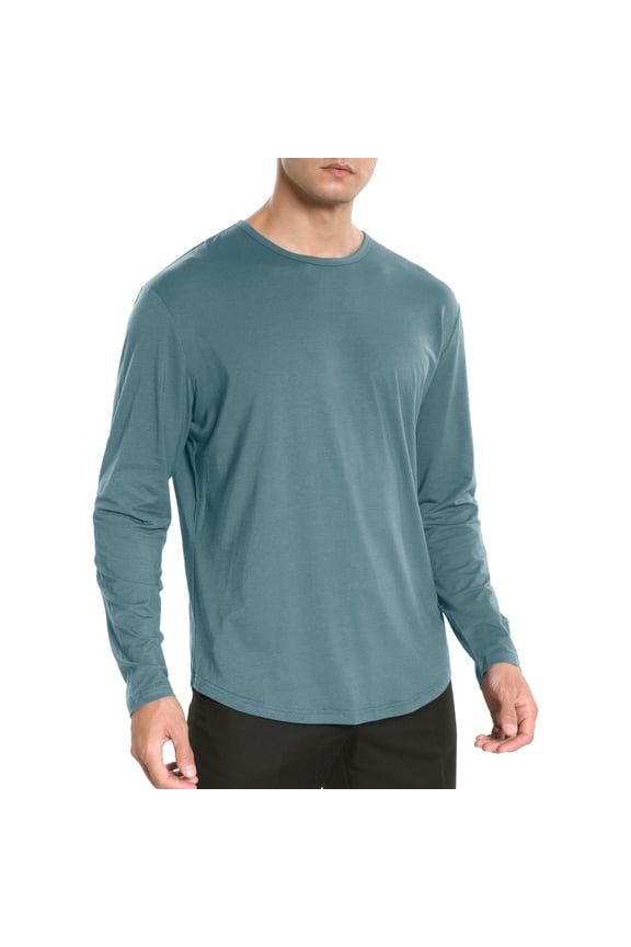 Men T Shirts Soft Curve Hem Lightweight Long Sleeve Casual Basic Light Blue Fall Tops size XXL