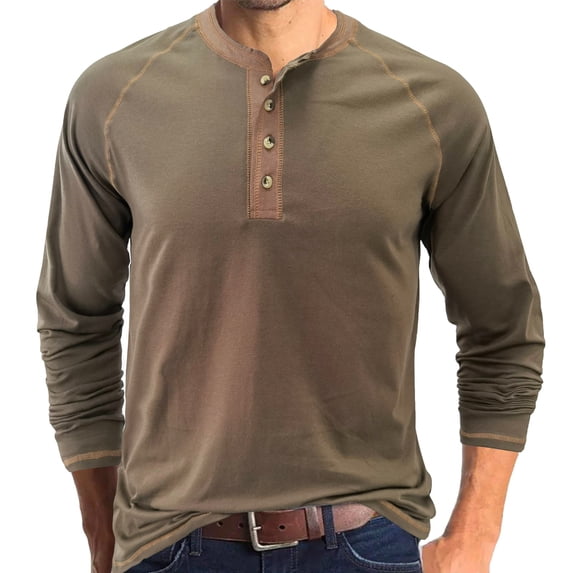 Men T-Shirts Spring And Autumn Button Round Neck Solid Color Blouse Button Long Sleeve Top Bottoming Shirt Men T-Shirt Funny
