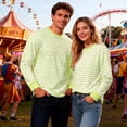 thumbnail image 1 of Men T-Shirts Striped Casual Print Long Sleeve T Shirt Comfortable Crew Neck Tee Soft Breathable Daily Wear Top Light Yellow L, 1 of 8