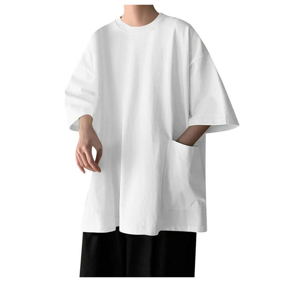 Men T Shirts Summer Half Sleeved Versatile Five Quarter Sleeve Trendy Short Sleeved Loose Simple Top Outdoor Activities Mens T-Shirts White Size XXL