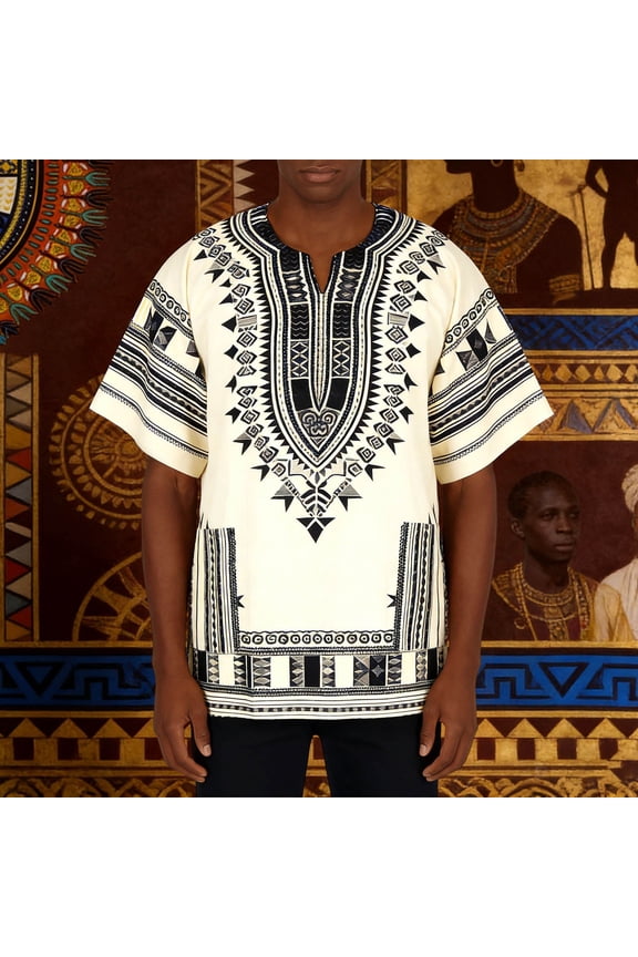 Men T-Shirts Timeless African Print Tee For Breathable Everyday Shirt With Distinctive Geometric Patterns Beige L