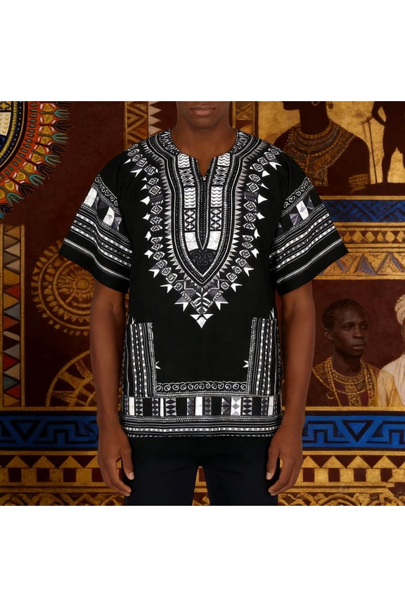 Men T-Shirts Timeless African Print Tee For Breathable Everyday Shirt With Distinctive Geometric Patterns Black S