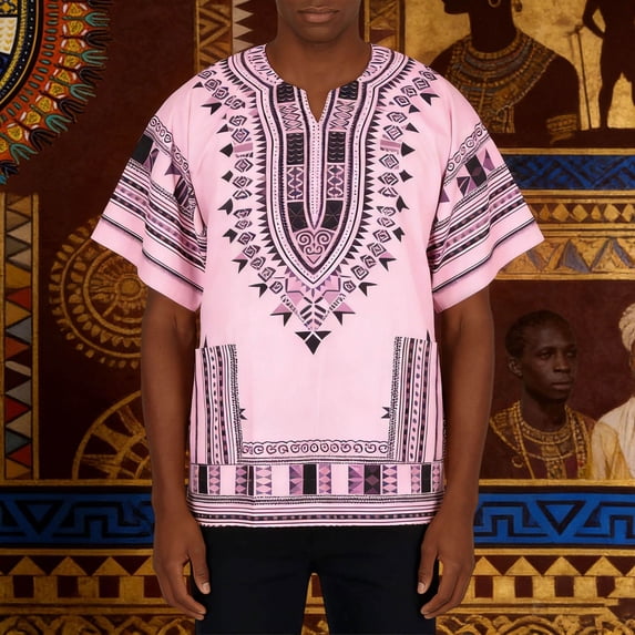 Men T-Shirts Timeless African Print Tee For Breathable Everyday Shirt With Distinctive Geometric Patterns Pink XXXL