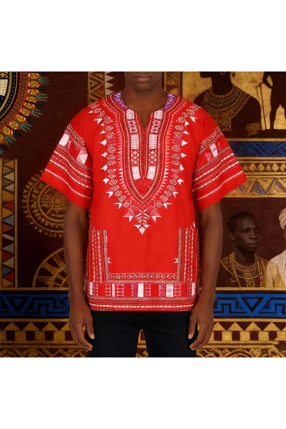 Men T-Shirts Timeless African Print Tee For Breathable Everyday Shirt With Distinctive Geometric Patterns Red L