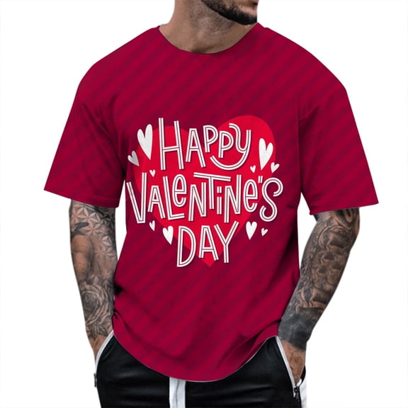 Men T Shirts Valentine's Day Love Letter Print Crewneck Short Sleeve T Shirt for Men Soft Comfortable Casual Tee Mens Graphic T Shirts Red L