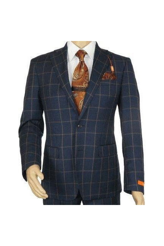 Men TALLIA Suit Wool Blend English Plaid Classic 2Button VDVA2SVX0013 Blue Brown