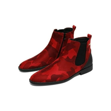 Men TAYNO Chelsea Chukka Micro Suede Soft Comfortable Boot Victorian Red Camo