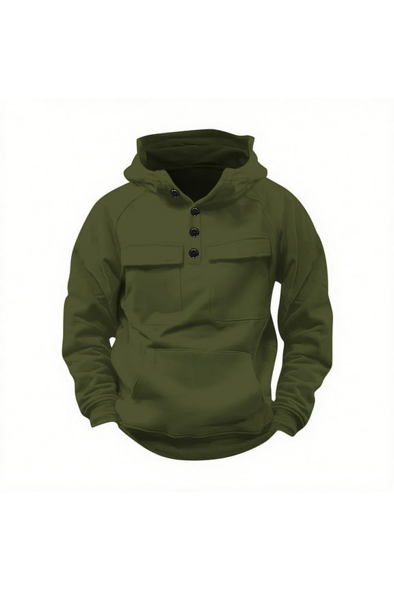 Men Tactical Hoodies Sweatshirts Button Hooded Pullover Men Fall Relaxed Fit Casual Long Sleeve Tops Workout Clothes