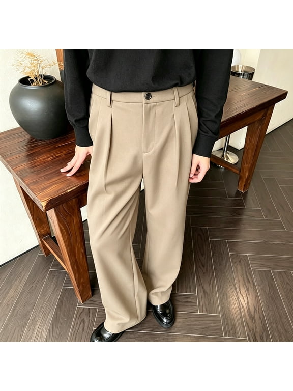 Men Tailored Stretch Flat Front Formal Trousers Wrinkle Resistant Daily Wear S-XL