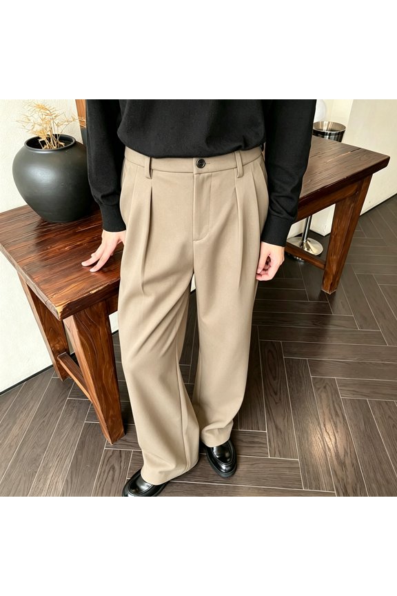 Men Tailored Stretch Flat Front Formal Trousers Wrinkle Resistant Daily Wear S-XL