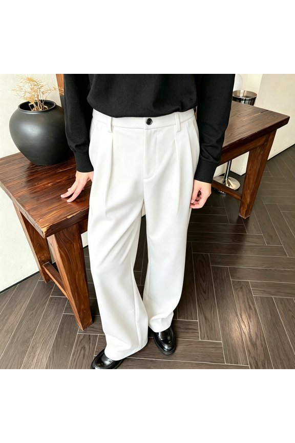 Men Tailored Stretch Flat Front Formal Trousers Wrinkle Resistant Daily Wear S-XL