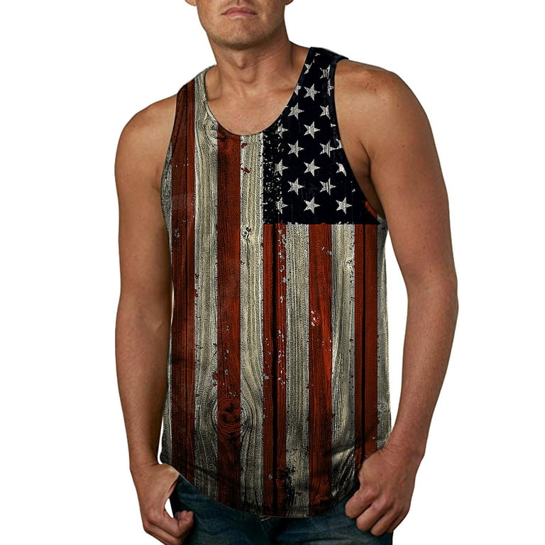 Men Tank Top American Flag Fitness Bodybuilding Cotton Sleeveless Gym  Workout T-Shirt Gym Tops Stringer Muscle Tees Y Back