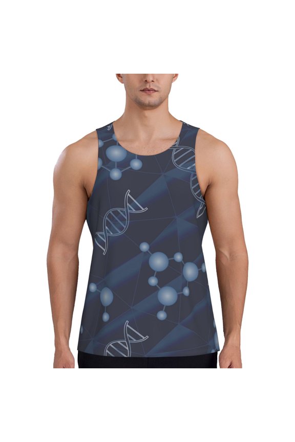 Men Tank Top Gym Workout Undershirt Muscle Sleeveless Shirt, DNA Geometric Science