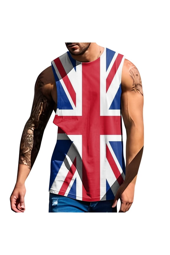 Men Tank Top Men's National Day Full Print Pattern Round Neck Plus Size Summer Vest White XXXL